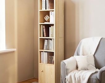 Small Narrow Corner Bookcase 6-Shelf Storage Cabinet Oak