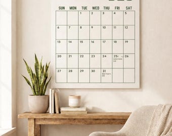 2026 Large Vintage Wall Calendar, Personalized Retro Planner, Large Writing Space Hanging calendar, Minimal Home Decor, Choose Start Month