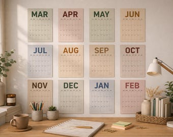 Neutral Aesthetic Wall Calendar 2026, 2027 | Minimalist Monthly Planner | Large Printable | Monday & Sunday Start | Retro Color Block | Gift