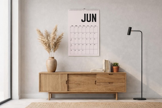 Vintage 2026,2027 Wall Calendar Black, Colorful Retro Monthly Planner, Large Writing Space Hanging Calendar, Minimalist Home Office Decor