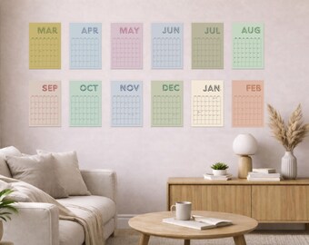 Retro 2026-2027 Wall Calendar, Mid Century Modern Decor, Retro Calendar, Aesthetic Monthly Planner, Minimalist Home Office Wall Art