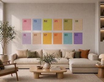2026 Colorful Wall Calendar – Retro Color Block Monthly Planner, Large Writing Space, Minimal Modern Hanging Calendar, A4 & Letter