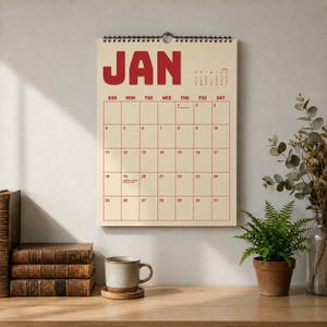 Calendario de pared 2026-2027, planificador mensual colorido con cuadrícula grande para escribir, decoración minimalista moderna de mediados de siglo para el hogar y la oficina, organizador familiar.