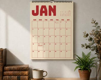 2026 2027  Wall Calendar, Colorful Monthly Planner Large Writing Grid, Minimalist Mid Century Modern Home Office Decor Family Organizer