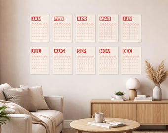 2026, 2027 Mid Century Modern Wall Calendar, Retro 70s Monthly Planner, Large Family Organizer, Minimalist Home Office Decor Gift