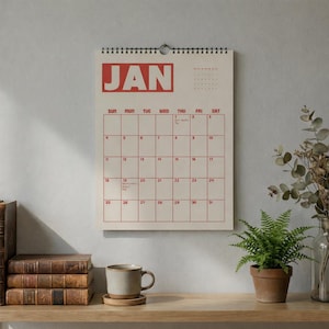 Calendario da parete retrò 2026-2027, grande agenda mensile, estetica Mid-Century Modern anni '70, organizer per la famiglia, regalo perfetto per la casa e l'ufficio.