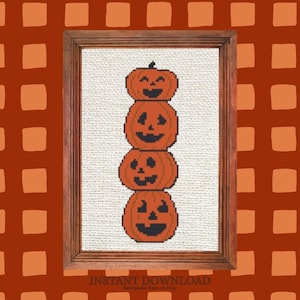 Stacked Jack-O-Lanterns Cross Stitch Pattern, Beginner Friendly, Halloween Decor (PDF Download)