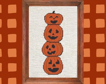 Modèle de point de croix de citrouilles empilées, idéal pour les débutants, décoration d'Halloween (téléchargement PDF)