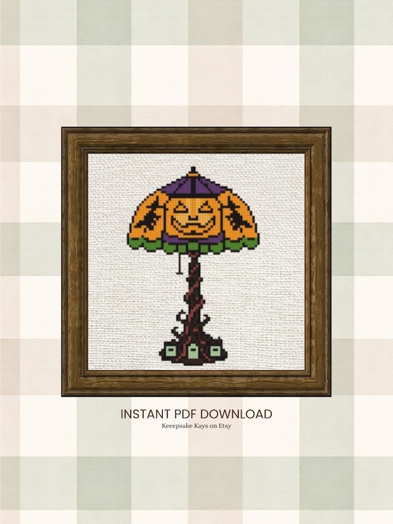 Spooky Vintage Lamp Cross Stitch Pattern, Beginner Friendly, Cottage Core Vintage Inspired Decor (PDF Download)