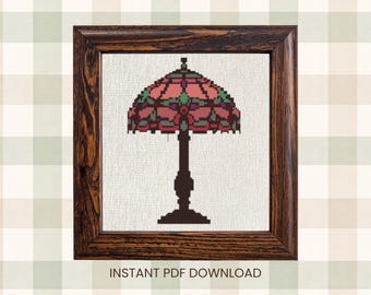 Vintage Lamp Cross Stitch Pattern - Beginner Friendly Cross Stitch Pattern PDF - INSTANT Download - Cottage Core Vintage Inspired Decor