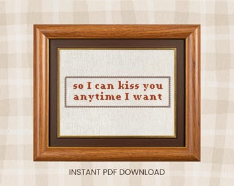 Romantic Cross Stitch Pattern | "Kiss You Anytime" Quote (PDF Download)