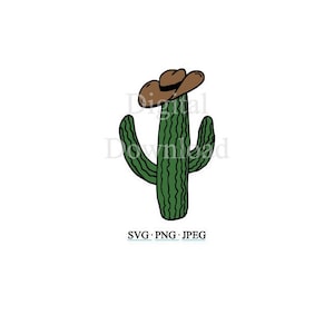Cactus vaquero SVG, silueta de archivo de corte de cactus, clip art de cactus vaquero Cricut, cactus lindo PNG, cactus JPEG, archivo vectorial de cactus con sombrero de vaquero