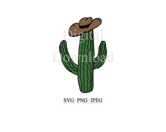 Cowboy Cactus SVG, Cactus Cut File Silhouette, Cowboy Cactus Clip Art Cricut, Cute Cactus PNG, Cactus JPEG, Cactus w Cowboy Hat Vector File