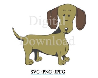 Dachshund SVG, Dog Cut File Silhouette, Cute Dachshund Dog Clip Art Cricut, Cute Dog PNG, Doodle Wiener Dog JPEG, Weiner Puppy Vector File