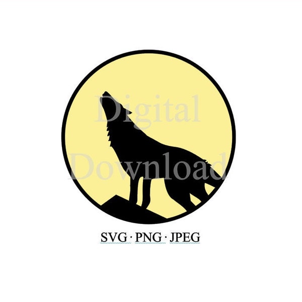 Coyote Howling at the Moon SVG, Coyote Cut File Svg, Coyote Silhouette Svg, Coyote and Moon PNG JPG Image File Clipart Vector, Wolf Svg Png