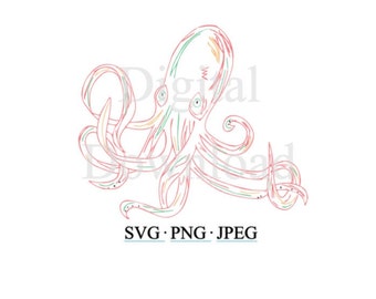 Octopus SVG, Squid Cut File Silhouette, Octopus Clip Art Cricut, Cute Squid PNG, Doodle Octopus JPEG, Octopus Squid Clipart Vector File