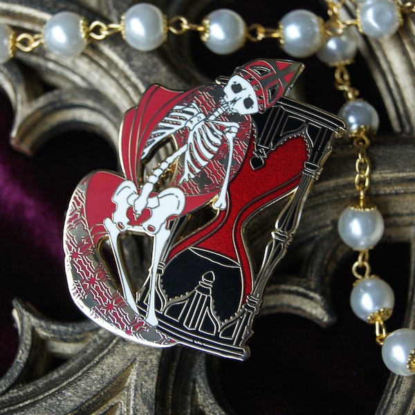 Memento Mori Skeleton Enamel Pin from the Gothic Enamel Pins Collection