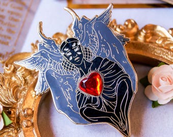 The Seraphim Black Enamel Pin from Angel Pins for Goths and Dark Academia Black Angel Pin