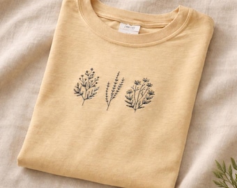 Camiseta Flores Silvestres - Camiseta Bordada - Diseño Boho - Colores Cómodos