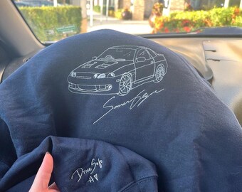 Sudadera con capucha bordada a mano para coche / Sudadera con capucha bordada para coche, regalo personalizado