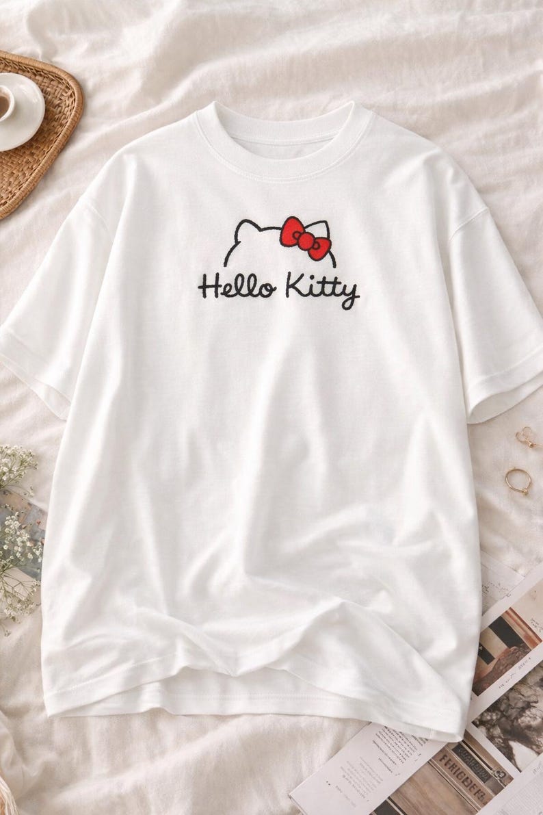 Puede incluir: Camiseta blanca con el personaje de Hello Kitty. El dise&ntilde;o incluye un contorno negro de la cara de Hello Kitty con un lazo rojo y las palabras "Hello Kitty" en escritura negra. La camiseta es de material suave.