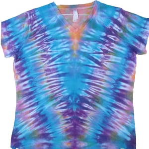 Tie Dyed Size L Ladies V-Neck T-Shirt Short Sleeve 100% Cotton Jersey TDC128