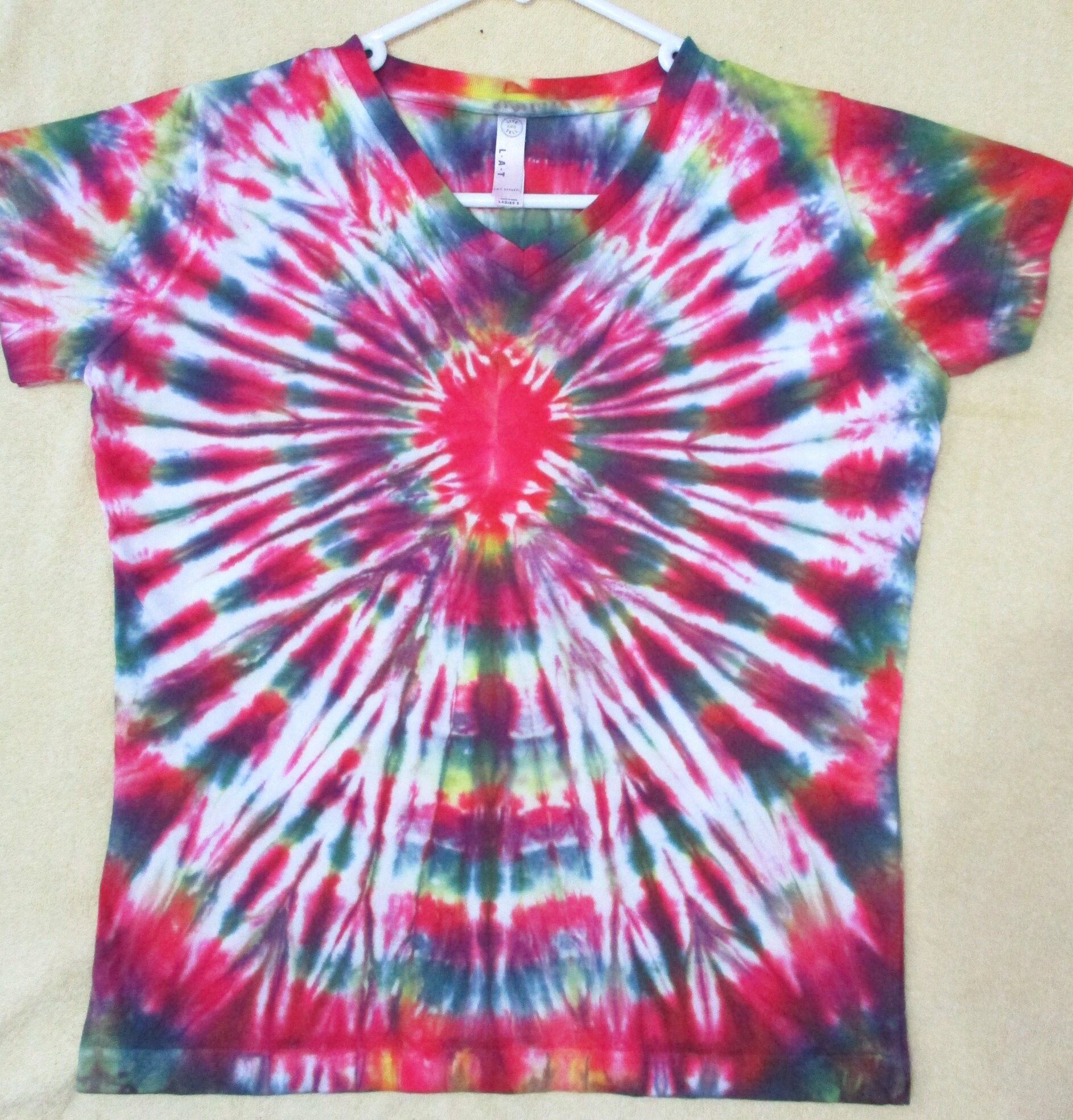 Tie Dyed Size S Ladies V-neck Cotton Jersey Short Sleeve T-shirt TDC129 ...