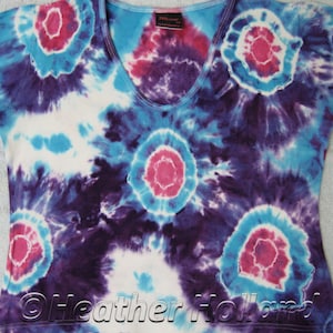 Tie Dye T-Shirt Womens V-Neck Size 14 100% Cotton Stretch Rib TDC027