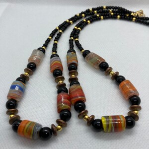 Multicolor Beaded Necklace | Turkish Artisan Handmade Cylinder Glass Beads | Onyx Beaded Necklace | Boho Necklace | Bohemian Necklace