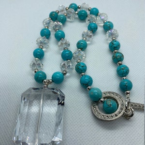 Statement Beaded Necklace | Turquoise Necklace | Crystal Necklace | Acrylic Crystal Pendant Necklace | Focal Pendant Necklace