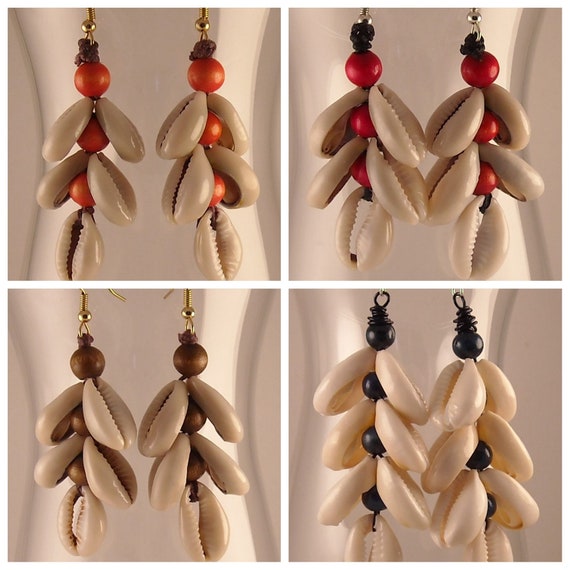 Dangle Earrings Cowrie Shell Earrings Beach Wedding Boho Earrings Afrocentric Jewelry Natural Hair Earrings Tribal Jewelry Island Earrings