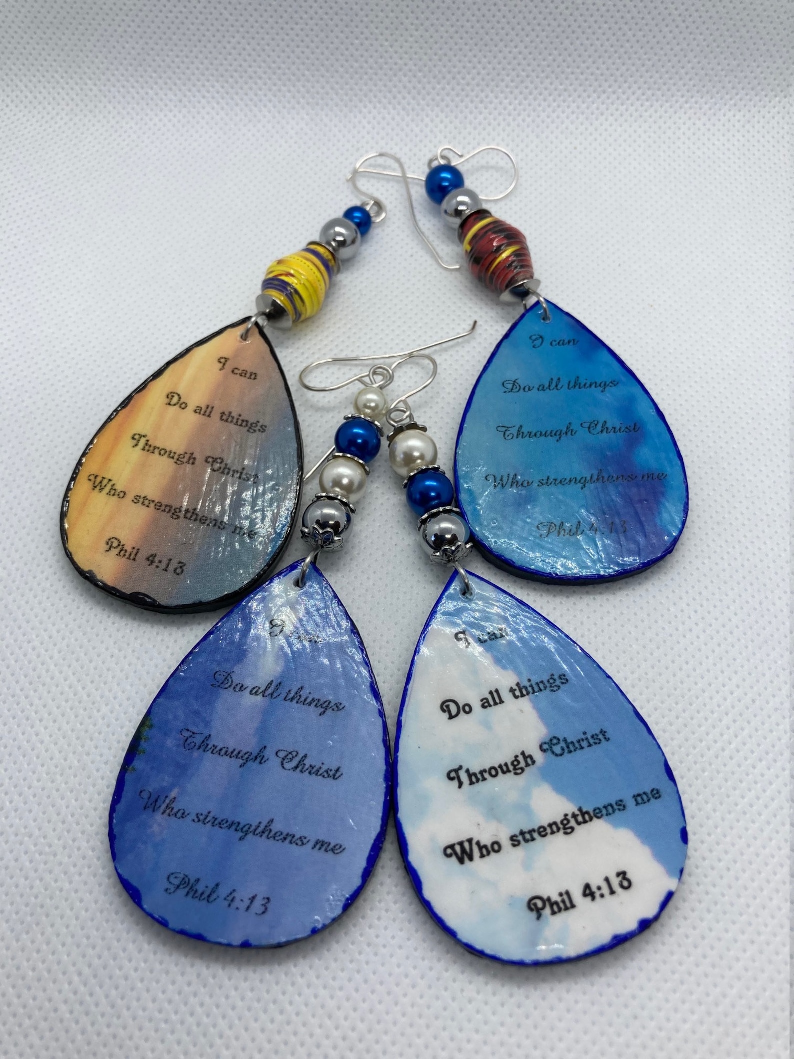 Bible Scripture Beaded Dangle Earrings I Can Do All Things Through