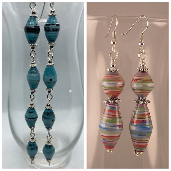 Paper Bead Earrings with Rhinestones - Rhinestones Etc