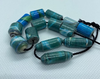 Paper Beads | Handmade | loose beads | Jewelry Making | DIY | Craft beads | Lot of 14 mixed Sizes and Shapes
