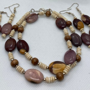 Mookaite Jasper Beaded Necklace and Dangle Earrings Set | Everyday Wear | Boho Jewelry | Bohemian Jewelry | Fun Jewelry | Casual Jewelry