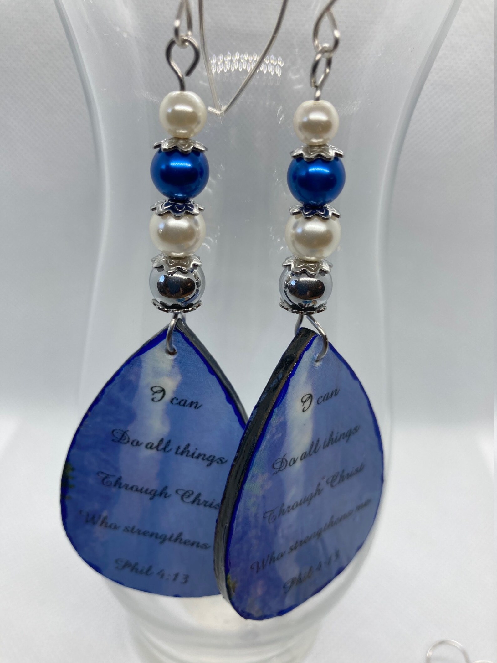 Bible Scripture Beaded Dangle Earrings I Can Do All Things Through