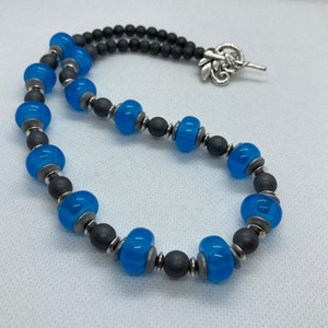 Statement Beaded Necklace | Hematite Gemstone Necklace | One Of A Kind | Blue Grey and Silver Necklace | Boho Necklace | Bohemian Necklace