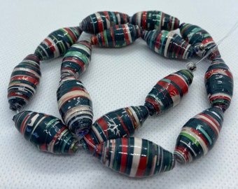 Paper Beads | Handmade | loose beads | Jewelry Making | DIY | Craft beads | Lot of 15 Size 26x11mm