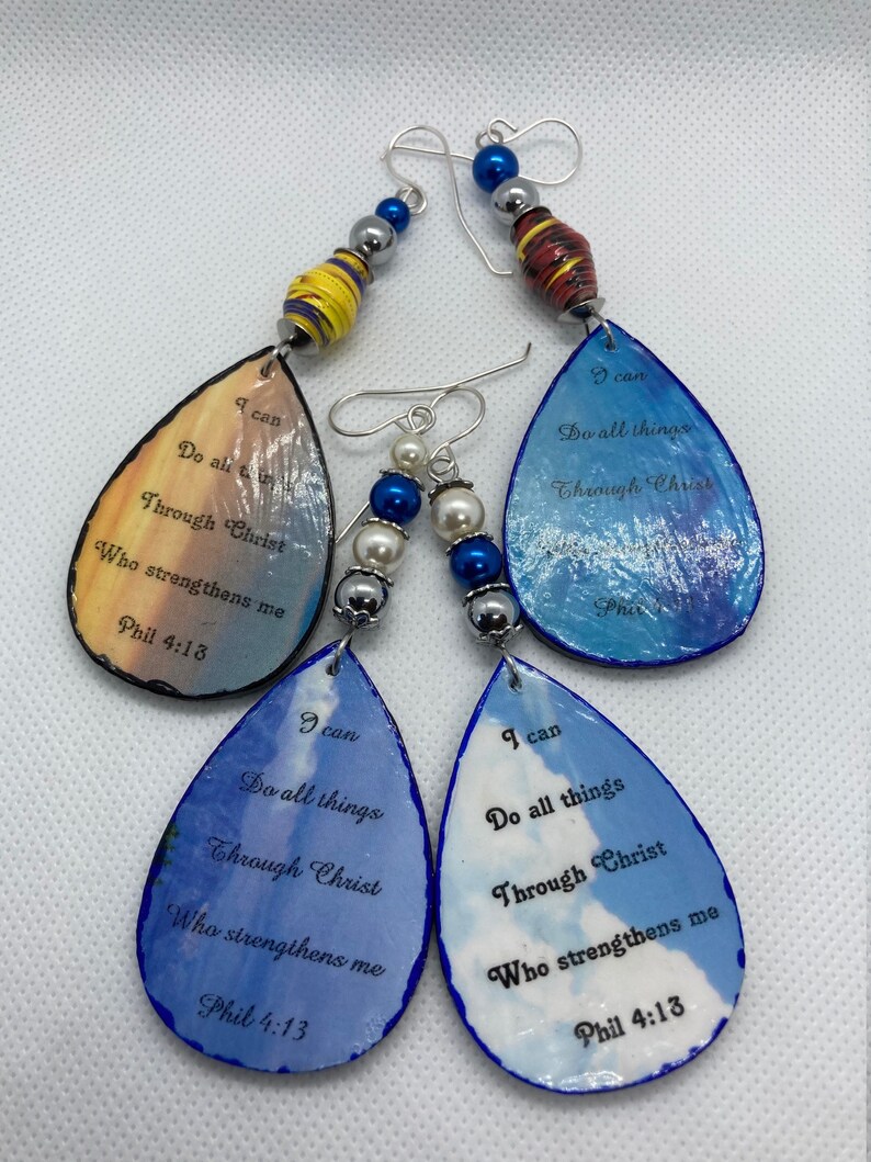 Bible Scripture Beaded Dangle Earrings I Can Do All Things Through