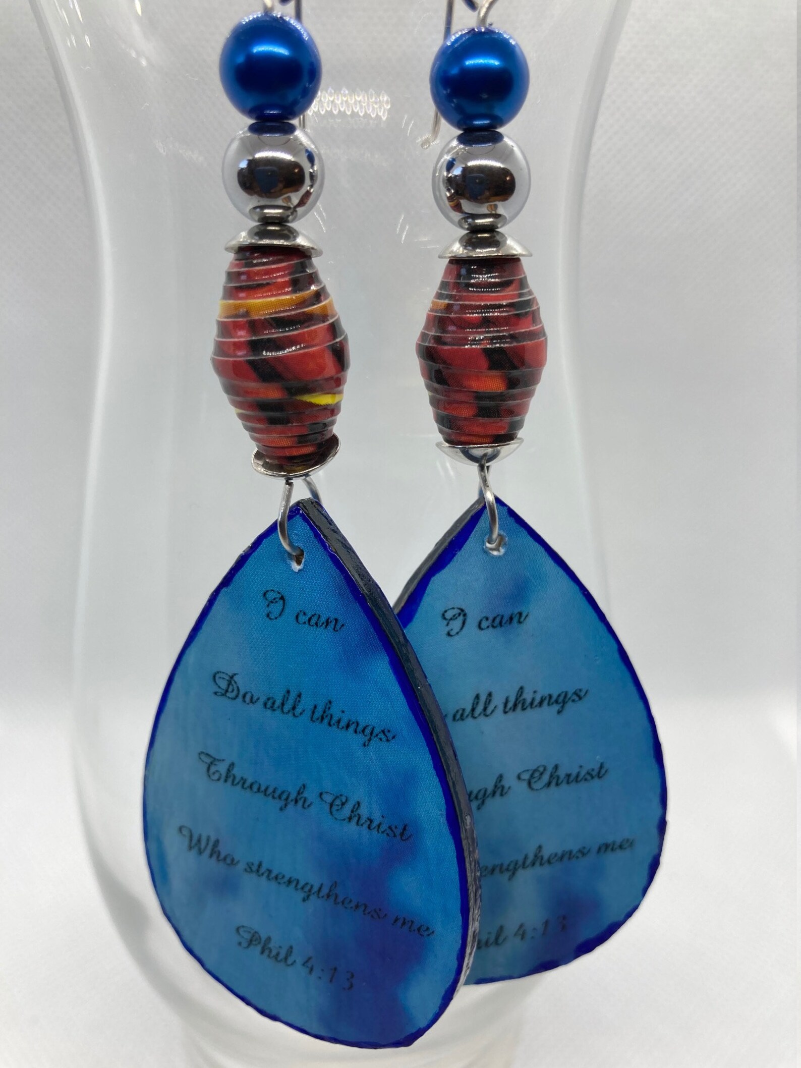 Bible Scripture Beaded Dangle Earrings I Can Do All Things Through