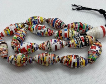 Paper Beads | Handmade | loose beads | Jewelry Making | DIY | Craft beads | Lot of 16 Size 25x12mm