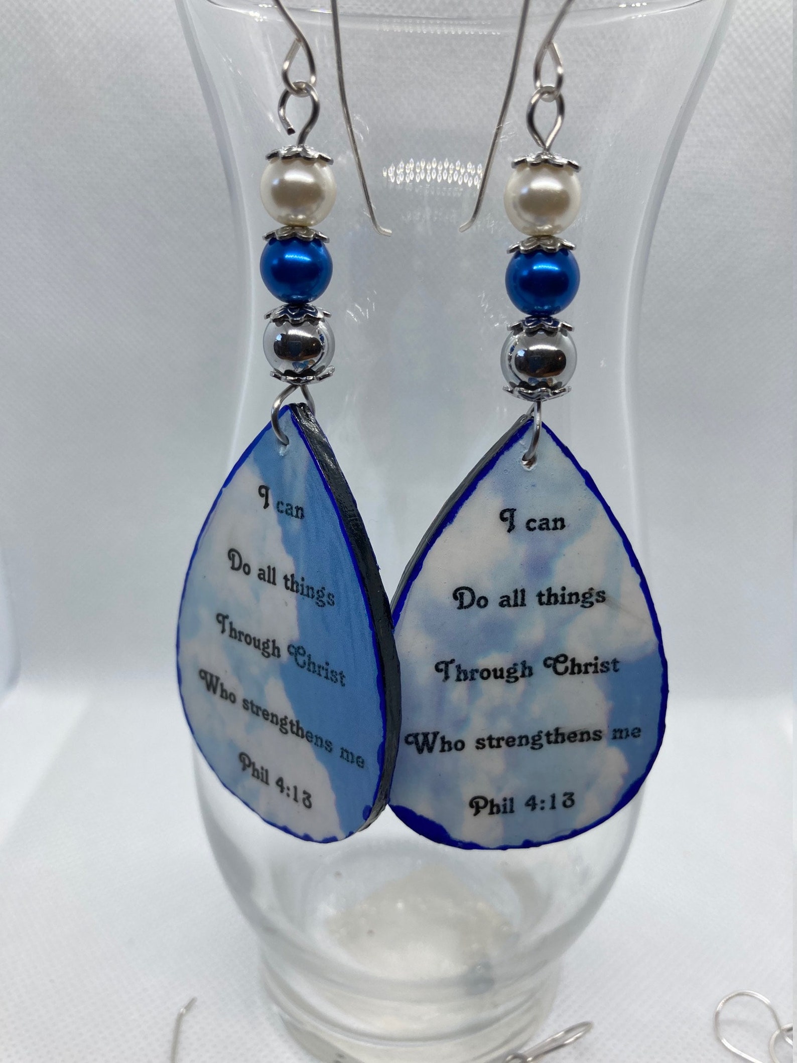 Bible Scripture Beaded Dangle Earrings I Can Do All Things Through