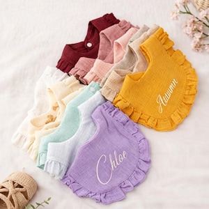 Personalized Frill Bib - Soft Mint Muslin Bib for Newborns
