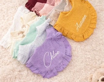 Personalized Frill Bib - Soft Mint Muslin Bib for Newborns