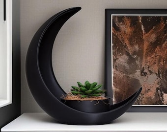 Crescent Moon Planter, Celestial Succulent Pot, Modern Minimalist Decor