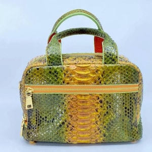 Green Python Top Handle Bag | Handmade Exotic Handbags | Luxury Purse for Women
