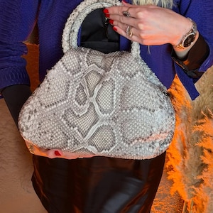 Natural Python Top Handle Bag | Handmade Exotic Handbags | Luxury Purse for Women