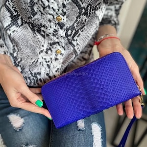 Royal Blue Python Wallet | Handmade Exotic Evening Bags | Luxury Small Purse for Women