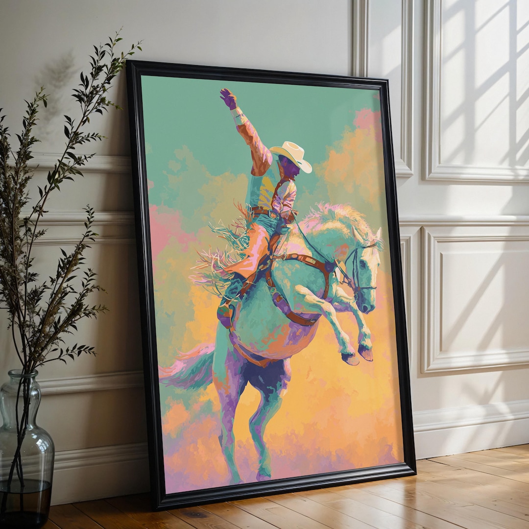 Colorful Southwestern Cowboy Rodeo Print, Modern Abstract Western Horse ...