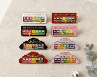 Interactive Social Battery Pin Set | Mix and Match Enamel Pin Bundle | Sliding Mood Trackers 2, 4, 6 Pack | Funny Introvert Gift Badge